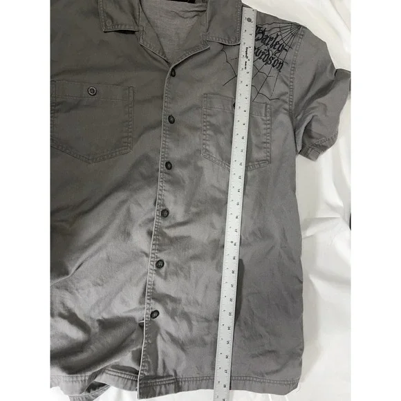 Harley Davidson‎ Short Sleeve Button Up Embroidered Shirt Skulls Flames Large - Picture 11 of 11